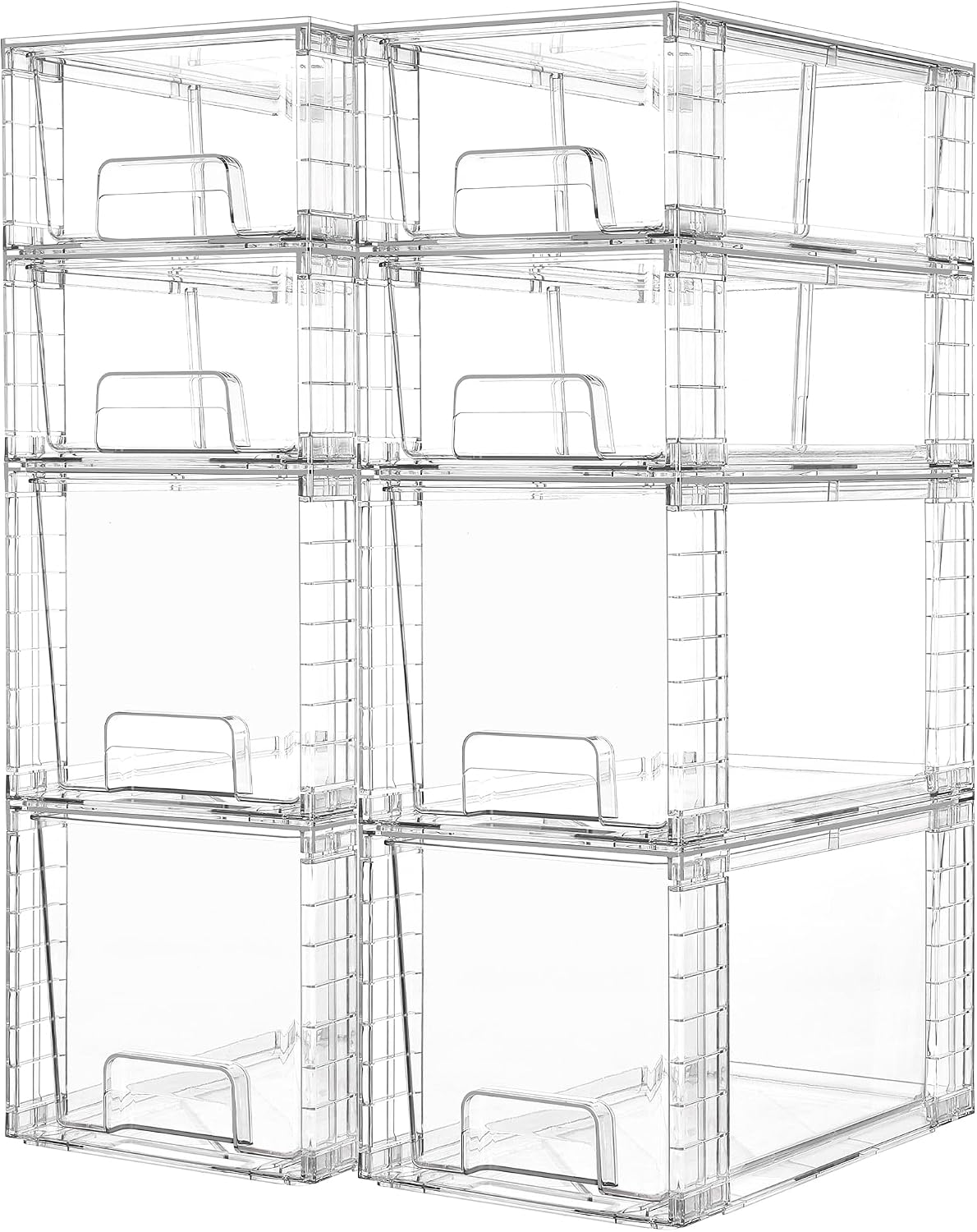 Clear Stackable Storage Drawers, 4 Pack Kitchen Cabinet Set | Medium and Small Pull-Out PET Drawers with Stackable Design for Kitchen Cabinets, Pantry, Under Sink, Medicine
