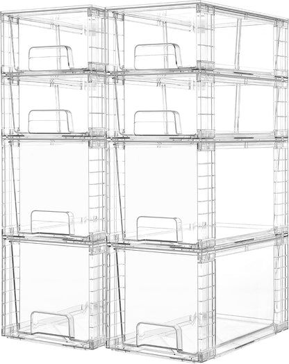 Clear Stackable Storage Drawers, 4 Pack Kitchen Cabinet Set | Medium and Small Pull-Out PET Drawers with Stackable Design for Kitchen Cabinets, Pantry, Under Sink, Medicine