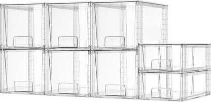 Clear Stackable Storage Drawers, 4 Pack Kitchen Cabinet Set | Medium and Small Pull-Out PET Drawers with Stackable Design for Kitchen Cabinets, Pantry, Under Sink, Medicine