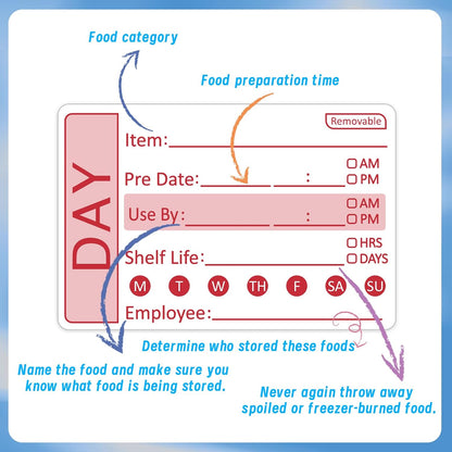 2 Rolls Freezer Labels, 600 Removable Food Date Stickers, 2 x 3 Inch | Blue & Red Rolls, Easy To Write, Strong Adhesive, Removes Cleanly, For Containers, Bags, Boxes, Home Or Restaurant Use