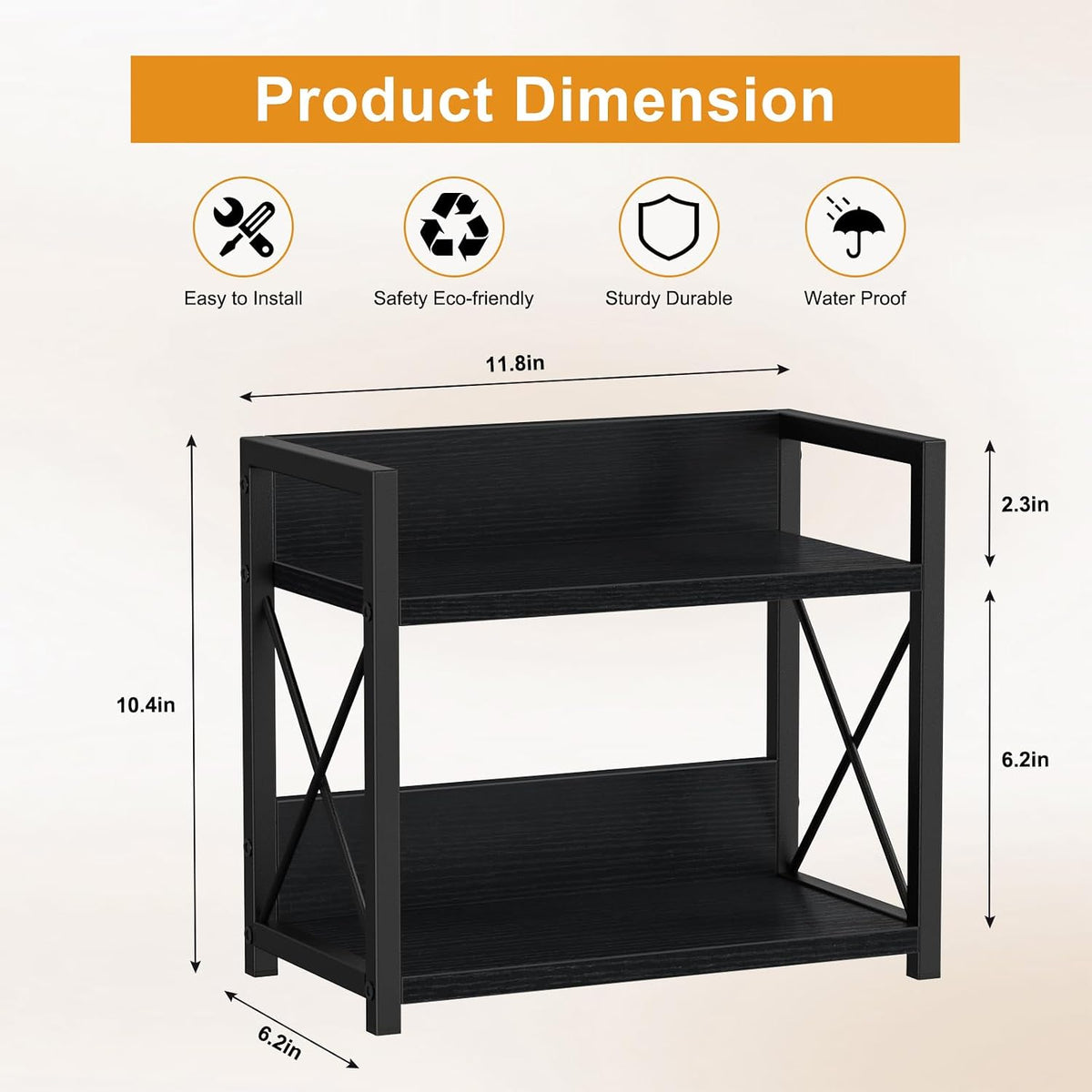 Countertop Shelf Organizer, 2 Tier Kitchen Spice Rack for Countertop, Wood Coffee Counter Shelf Organizer for Home (Brown, S)