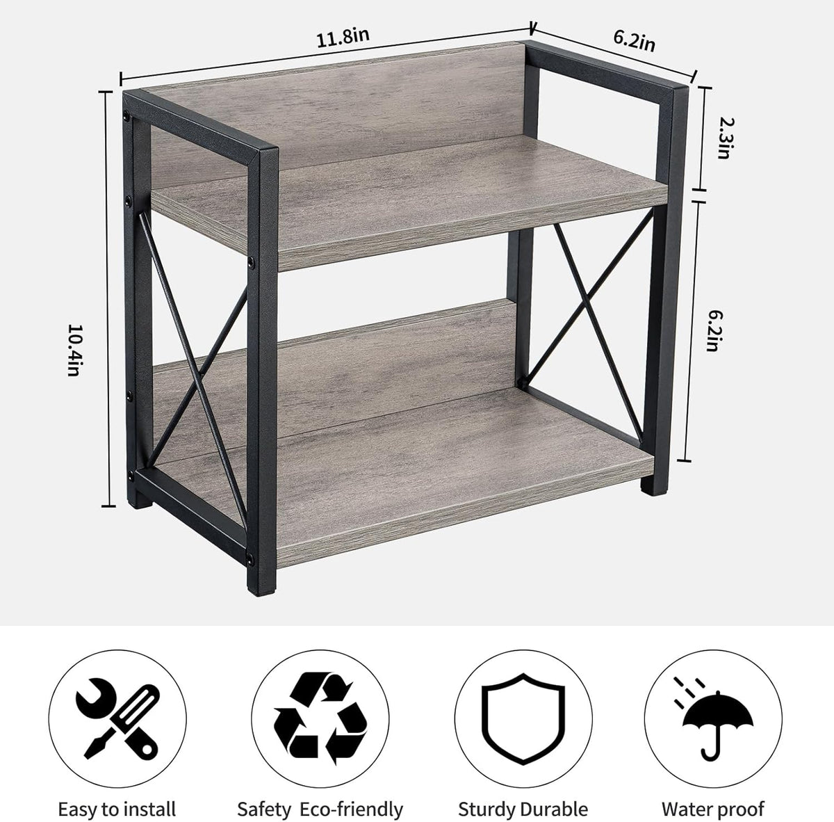 Countertop Shelf Organizer, 2 Tier Kitchen Spice Rack for Countertop, Wood Coffee Counter Shelf Organizer for Home (Brown, S)