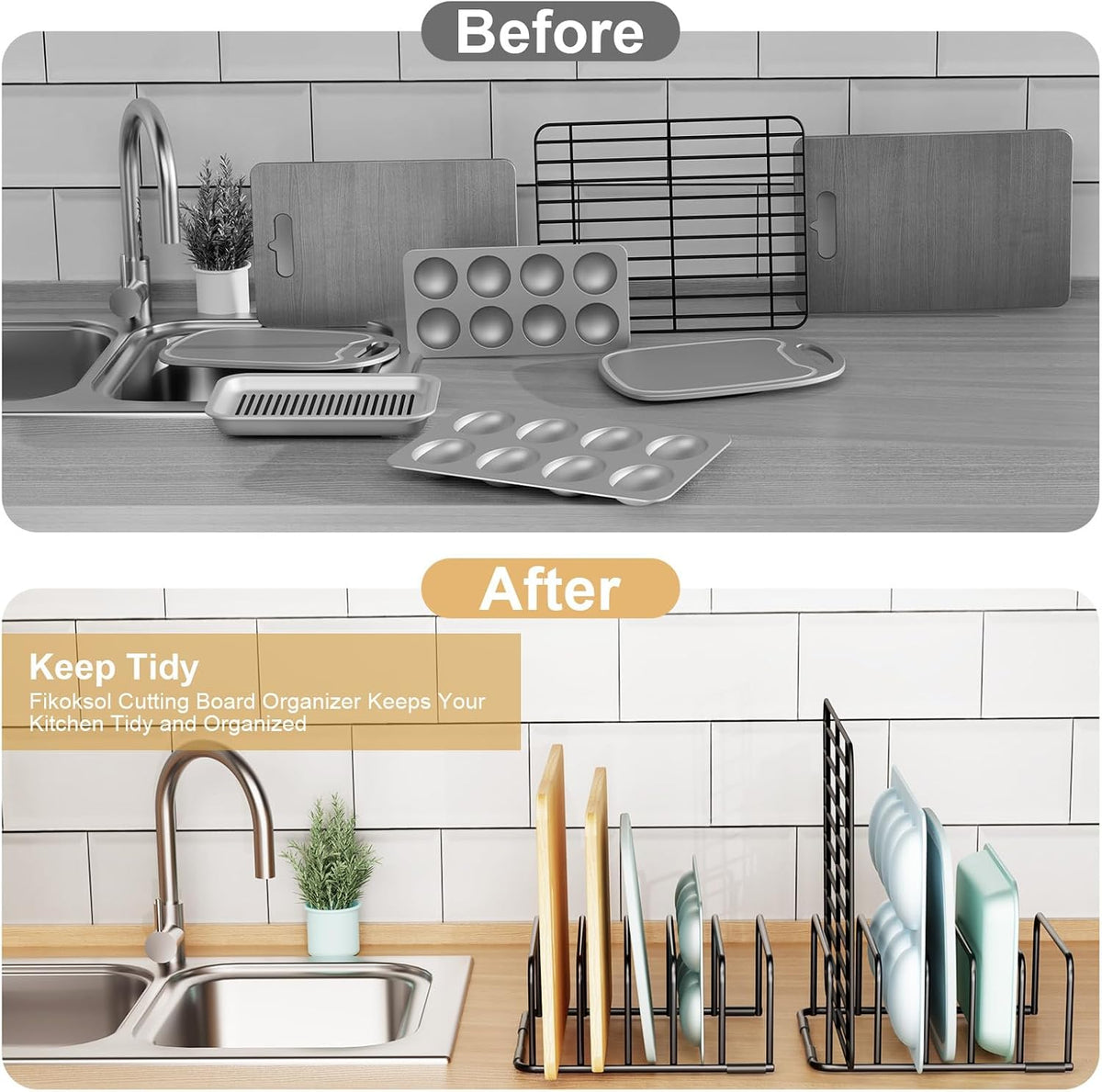 Fikoksol Cutting Board Organizer Storage, Baking Sheet Rack under Cabinet