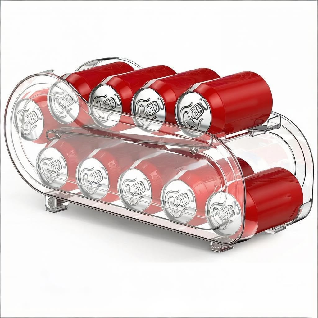 Auto-Rolling Soda Can Organizer for Refrigerator/Fridge, Upgraded Soda Can Dispenser & Holder for Pantry Storage 10 Standard Size 12oz/ 11.2oz/ 355ml/ 330ml Drink Short Cans (Clear)