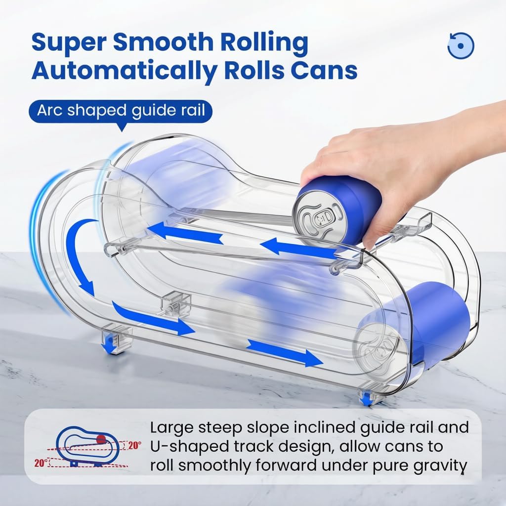 Auto-Rolling Soda Can Organizer for Refrigerator/Fridge, Upgraded Soda Can Dispenser & Holder for Pantry Storage 10 Standard Size 12oz/ 11.2oz/ 355ml/ 330ml Drink Short Cans (Clear)