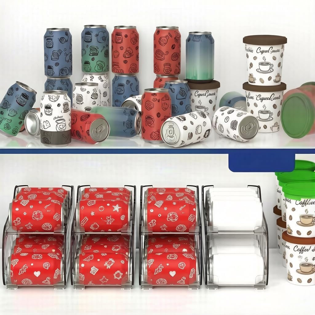 Auto-Rolling Soda Can Organizer for Refrigerator/Fridge, Upgraded Soda Can Dispenser & Holder for Pantry Storage 10 Standard Size 12oz/ 11.2oz/ 355ml/ 330ml Drink Short Cans (Clear)