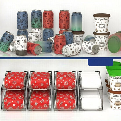 Auto-Rolling Soda Can Organizer for Refrigerator/Fridge, Upgraded Soda Can Dispenser & Holder for Pantry Storage 10 Standard Size 12oz/ 11.2oz/ 355ml/ 330ml Drink Short Cans (Clear)