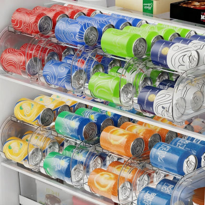Auto-Rolling Soda Can Organizer for Refrigerator/Fridge, Upgraded Soda Can Dispenser & Holder for Pantry Storage 10 Standard Size 12oz/ 11.2oz/ 355ml/ 330ml Drink Short Cans (Clear)
