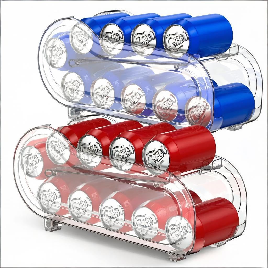 Auto-Rolling Soda Can Organizer for Refrigerator/Fridge, Upgraded Soda Can Dispenser & Holder for Pantry Storage 10 Standard Size 12oz/ 11.2oz/ 355ml/ 330ml Drink Short Cans (Clear)