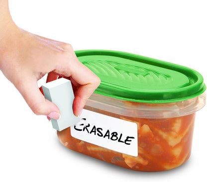 Label Once Erasable Food Labels with Marker and Eraser Reusable | Kitchen Storage Freezer Dishwasher, Microwave Safe 70 Pack, Includes Marker and Eraser, Labels for Any Task
