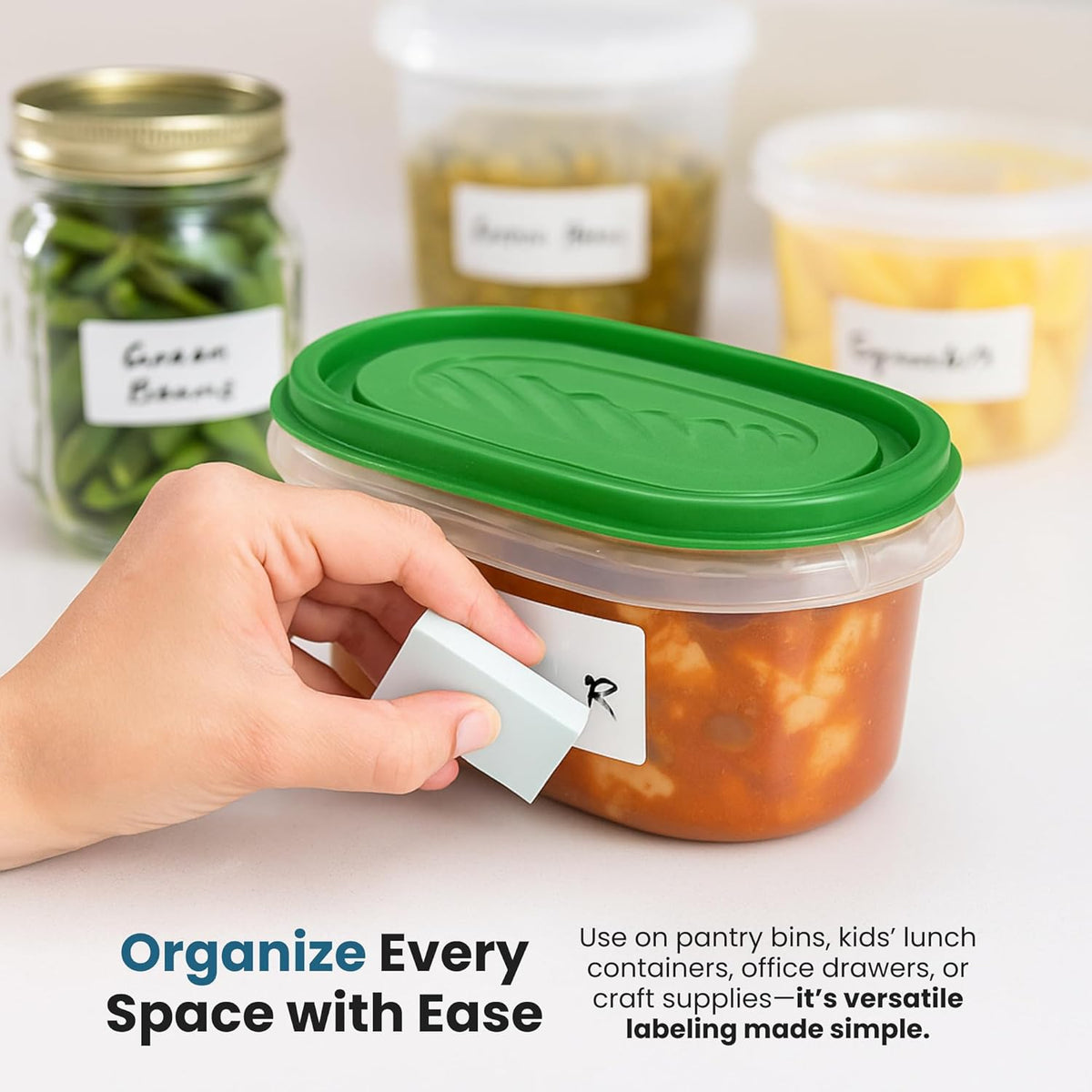Label Once Erasable Food Labels with Marker and Eraser Reusable | Kitchen Storage Freezer Dishwasher, Microwave Safe 70 Pack, Includes Marker and Eraser, Labels for Any Task