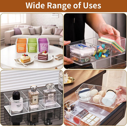 Tea Bag Organizer - Holds 60 Tea Bags, 3 Compartments, Transparent Design, Tea Bag Holder Hooks for Storage Cabinet and Kitchen Pantry (2)