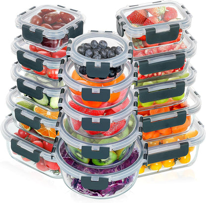 Glass Food Storage Containers Set with Lids, Grey