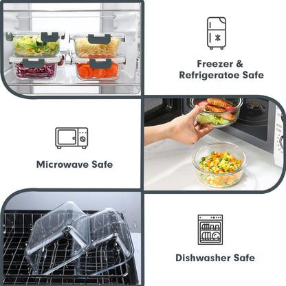 Glass Food Storage Containers Set with Lids, Grey