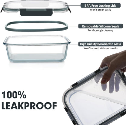 Glass Food Storage Containers Set with Lids, Grey