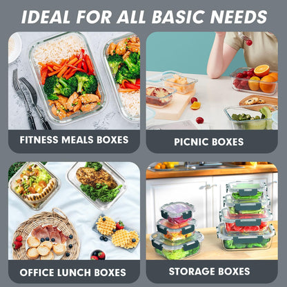 Glass Food Storage Containers Set with Lids, Grey