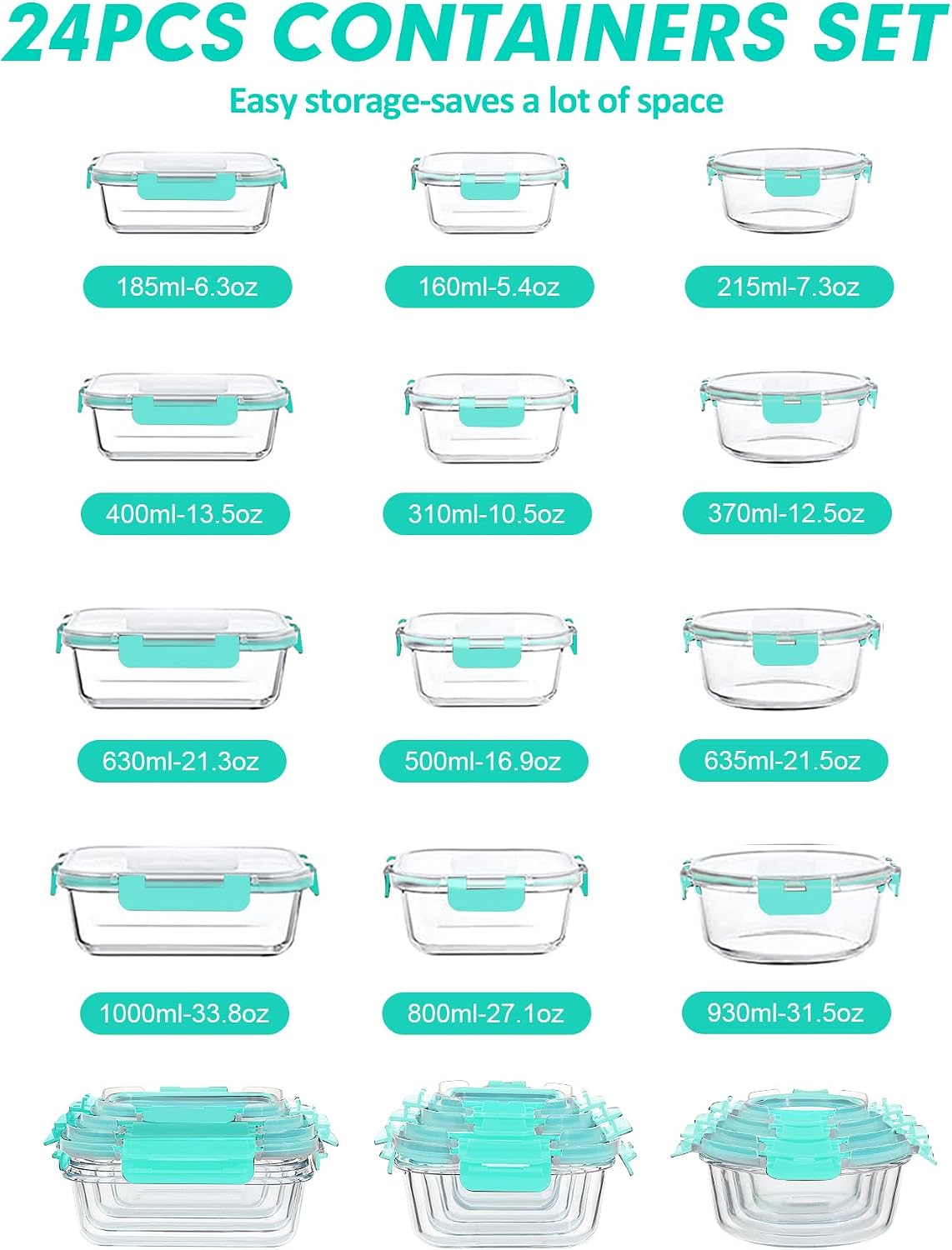 Glass Food Storage Containers Set with Lids, Grey