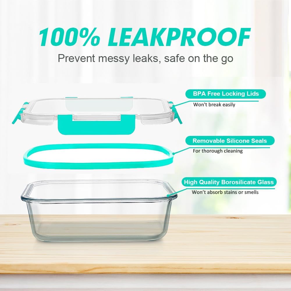 Glass Food Storage Containers Set with Lids, Grey