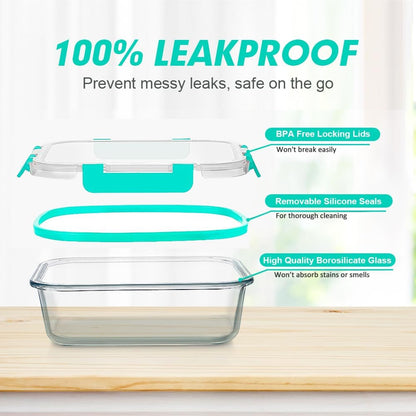 Glass Food Storage Containers Set with Lids, Grey