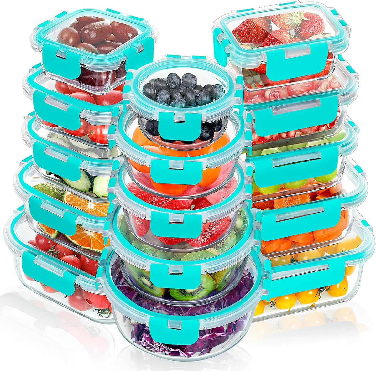 Glass Food Storage Containers Set with Lids, Grey
