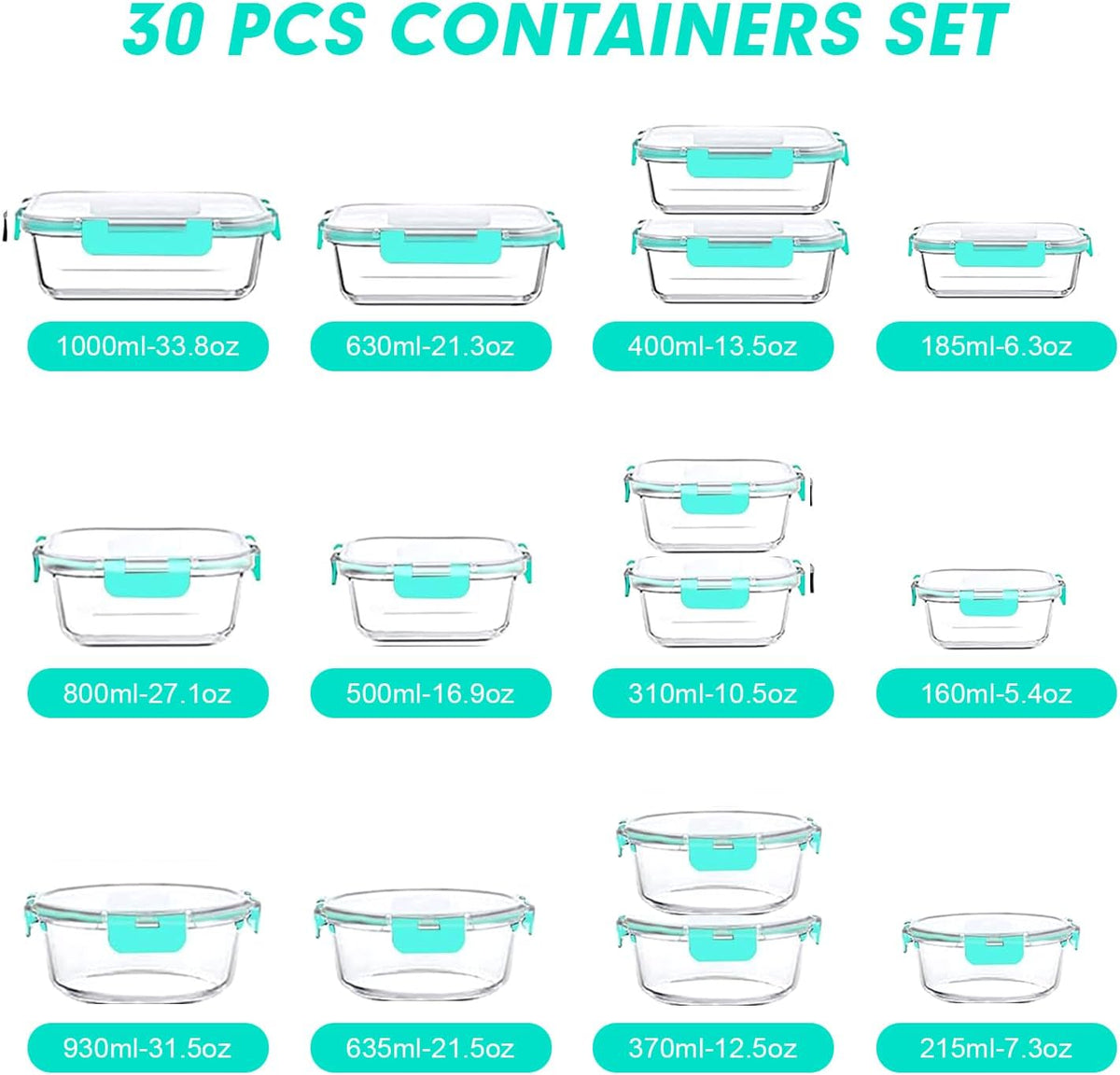 Glass Food Storage Containers Set with Lids, Grey