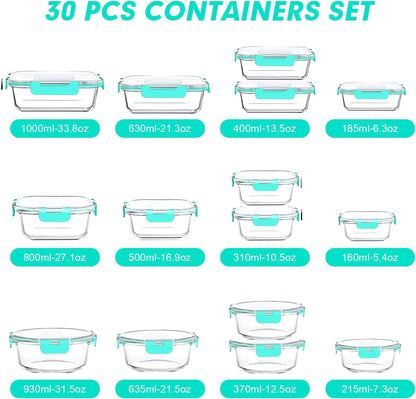 Glass Food Storage Containers Set with Lids, Grey