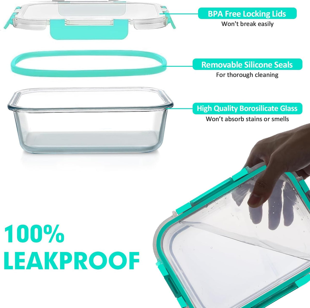Glass Food Storage Containers Set with Lids, Grey