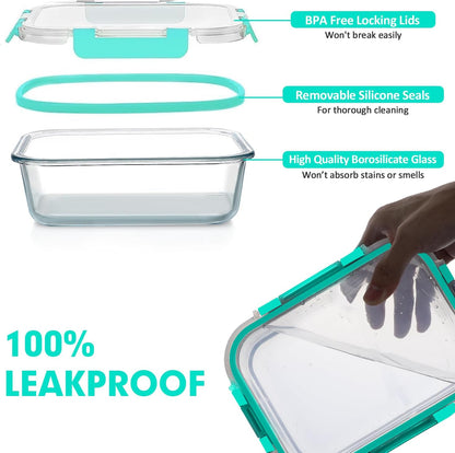 Glass Food Storage Containers Set with Lids, Grey