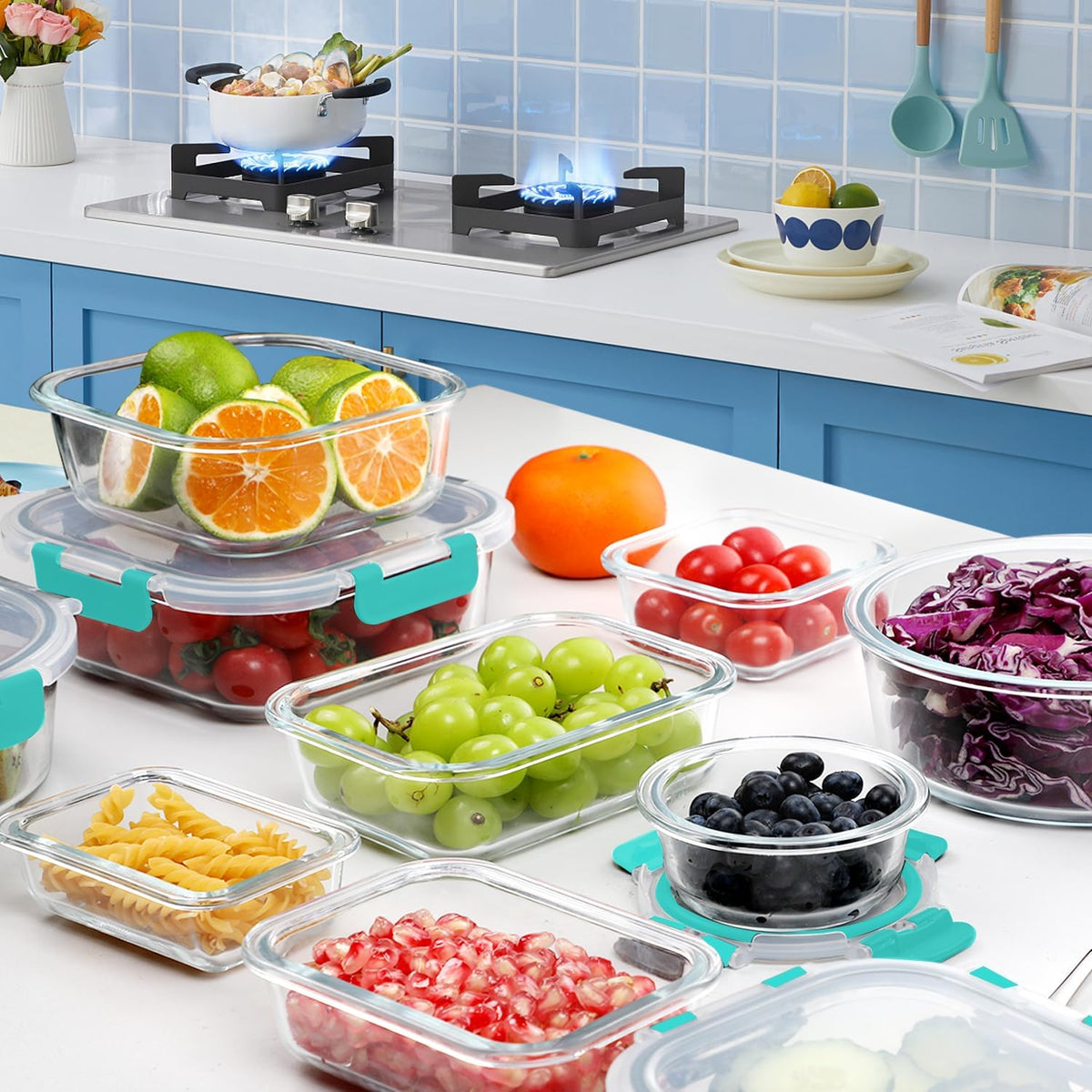 Glass Food Storage Containers Set with Lids, Grey