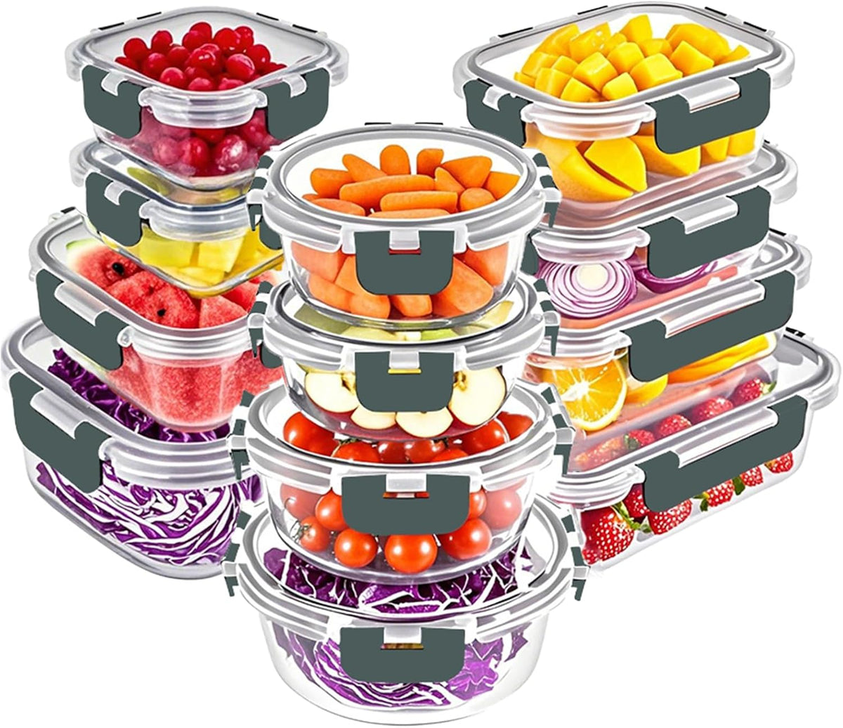 Glass Food Storage Containers Set with Lids, Grey
