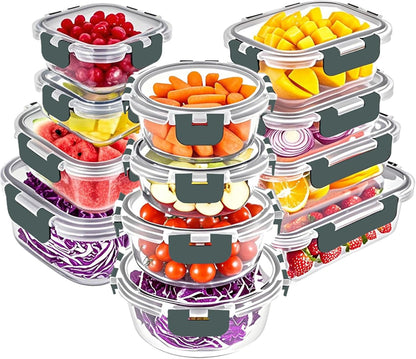 Glass Food Storage Containers Set with Lids, Grey