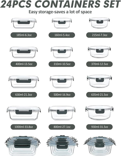 Glass Food Storage Containers Set with Lids, Grey