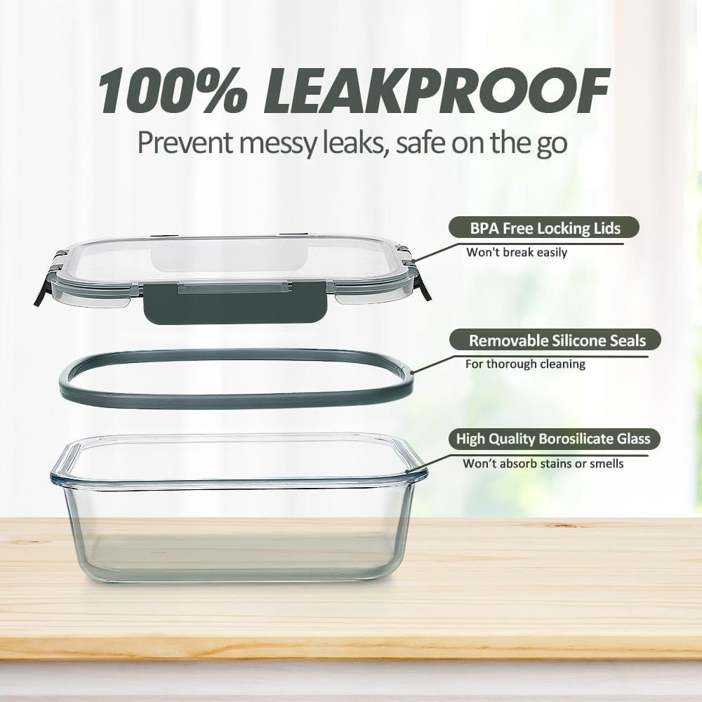 Glass Food Storage Containers Set with Lids, Grey
