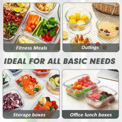Glass Food Storage Containers Set with Lids, Grey