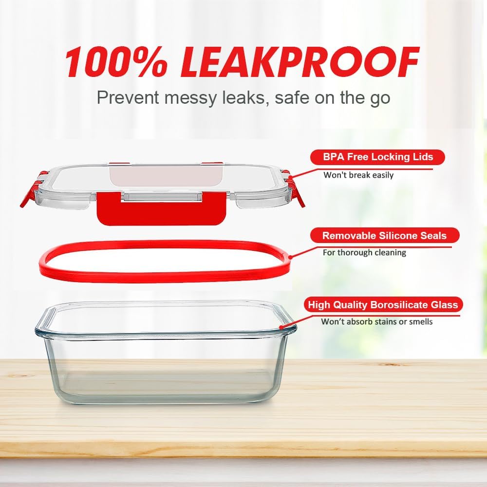 Glass Food Storage Containers Set with Lids, Grey
