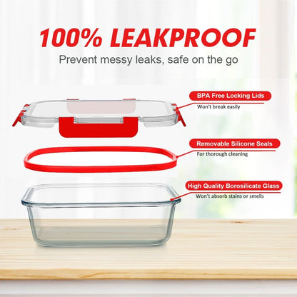 Glass Food Storage Containers Set with Lids, Grey