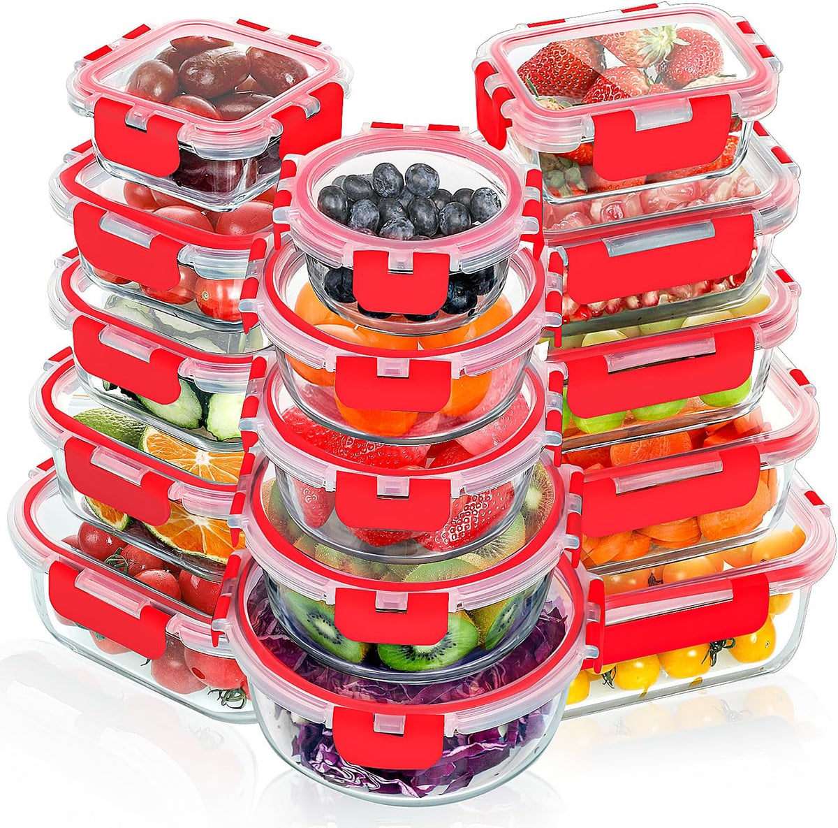Glass Food Storage Containers Set with Lids, Grey
