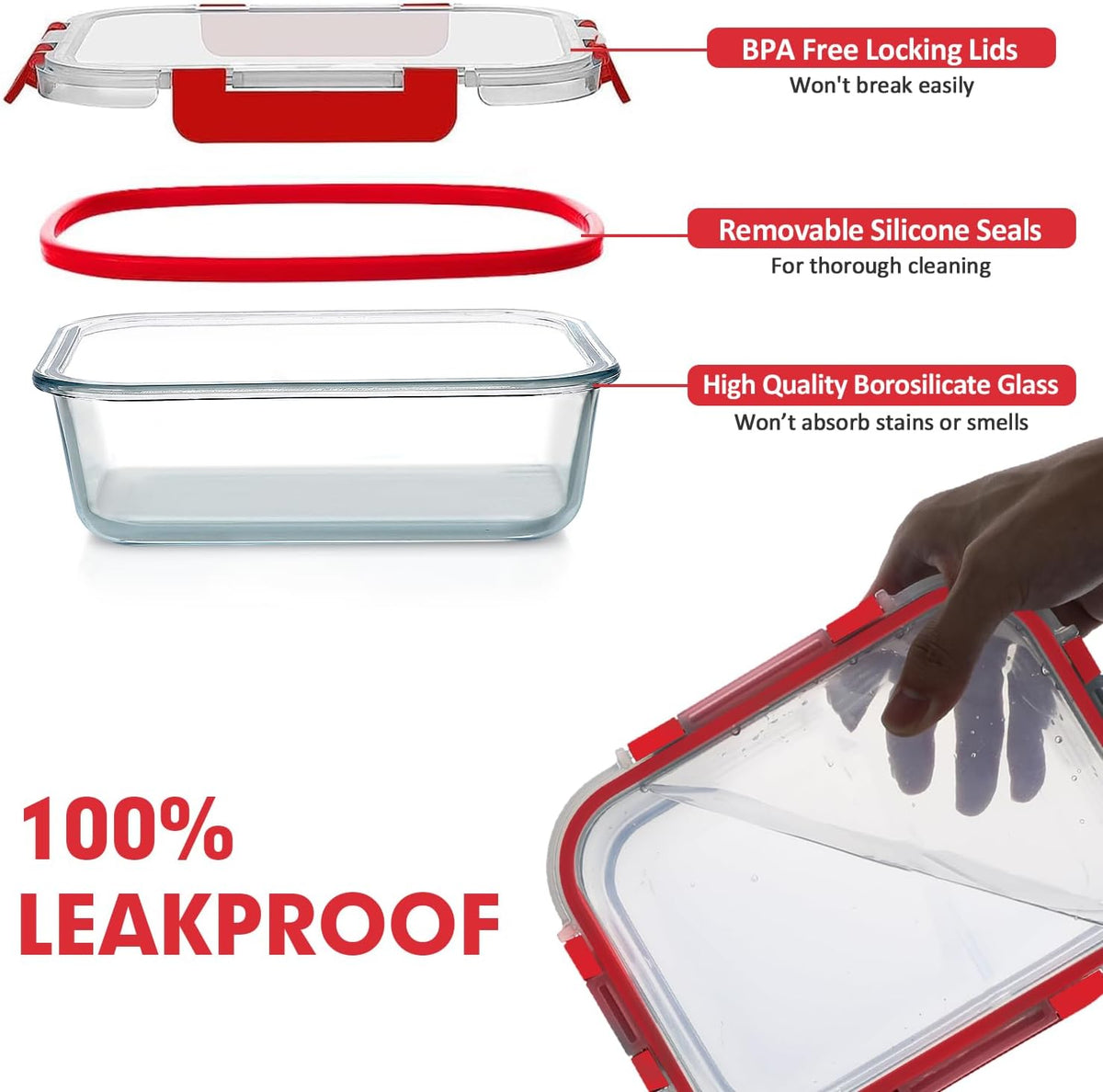 Glass Food Storage Containers Set with Lids, Grey
