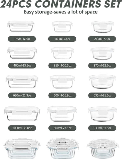 Glass Food Storage Containers Set with Lids, Grey