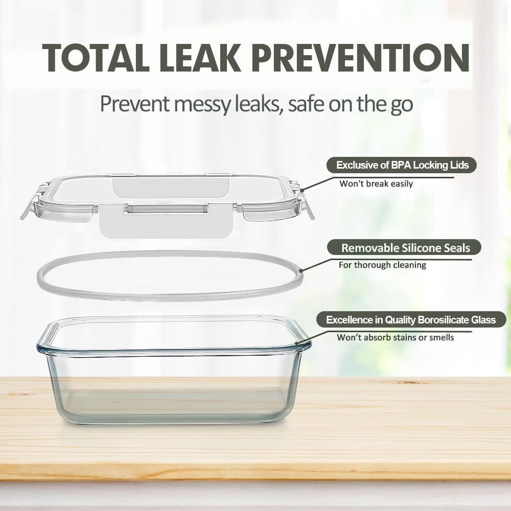 Glass Food Storage Containers Set with Lids, Grey
