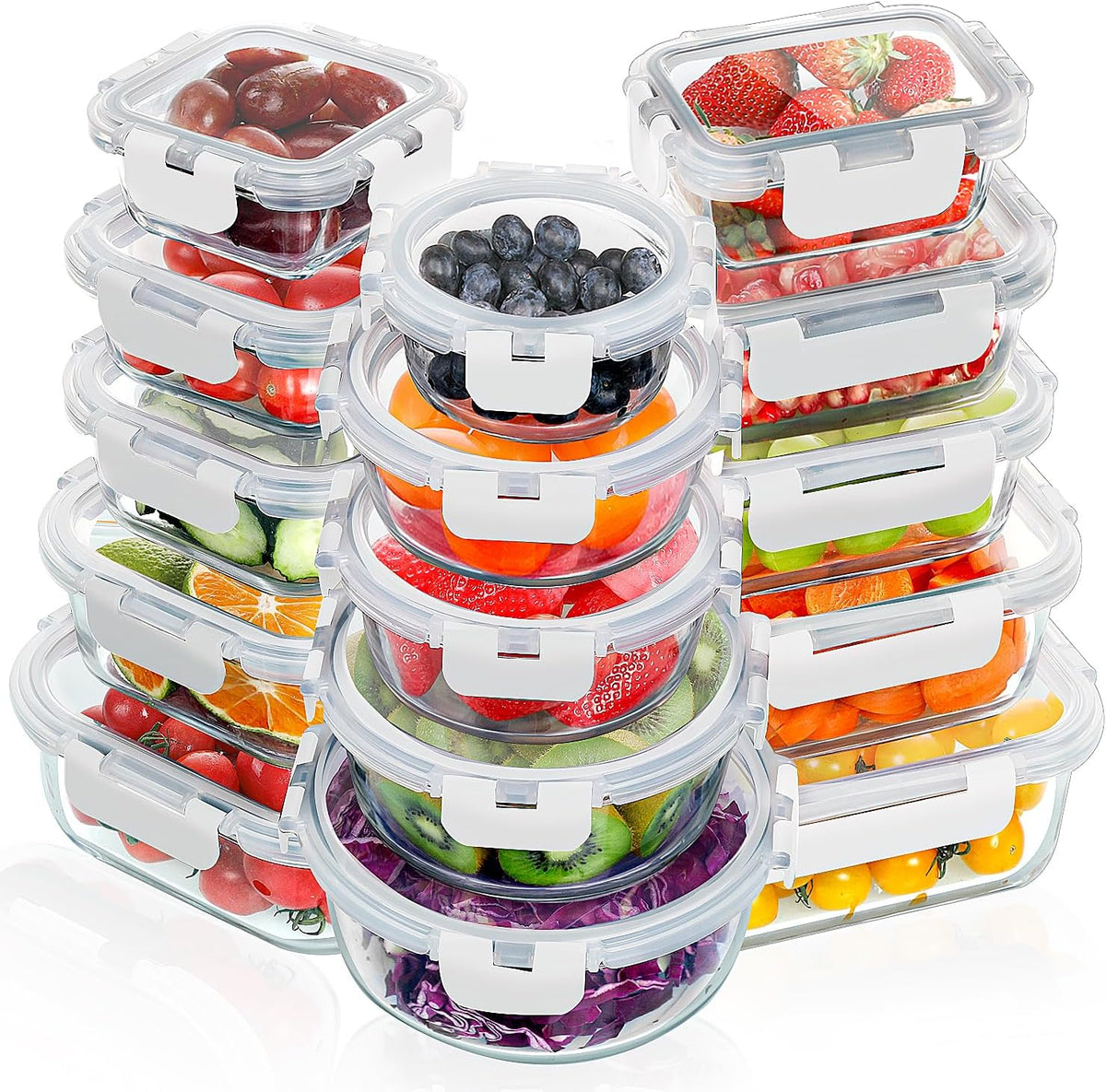 Glass Food Storage Containers Set with Lids, Grey