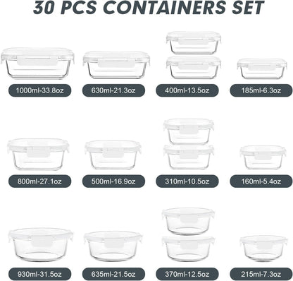 Glass Food Storage Containers Set with Lids, Grey