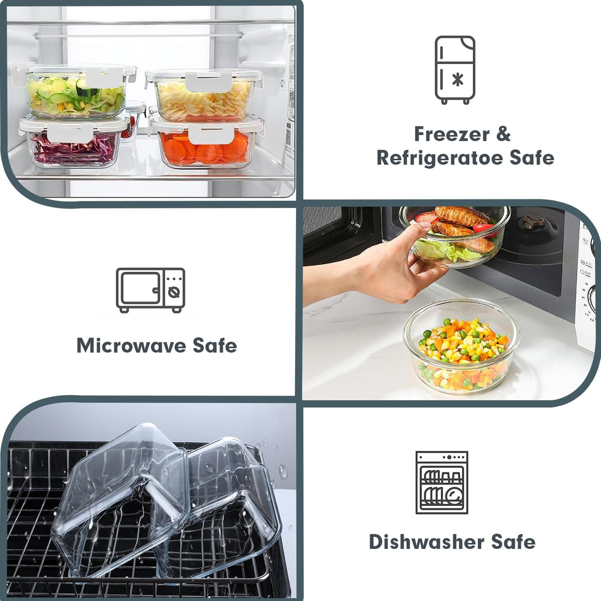 Glass Food Storage Containers Set with Lids, Grey