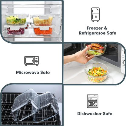 Glass Food Storage Containers Set with Lids, Grey