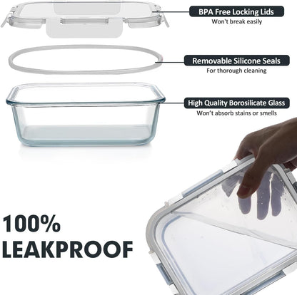 Glass Food Storage Containers Set with Lids, Grey