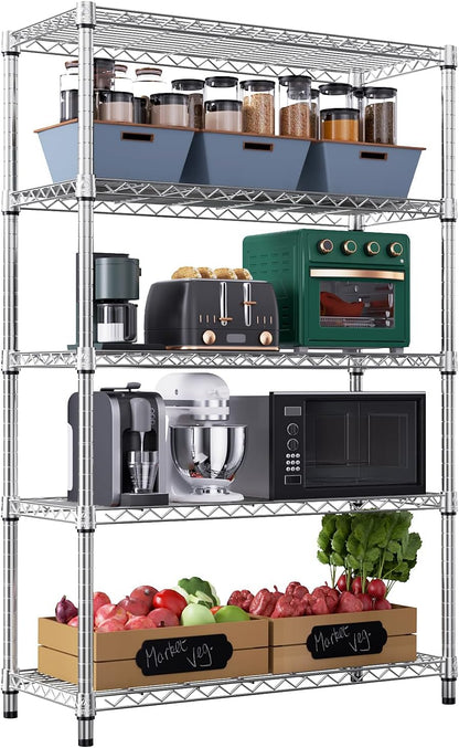 M MZG 1750 LBS Storage Shelves 5-Tier Utility Shelving Unit Steel Organizer Wire Rack for Home,Kitchen,Office,Garage, Capacity 17.7" D x 47.2" W x 72.3" H - Colors A