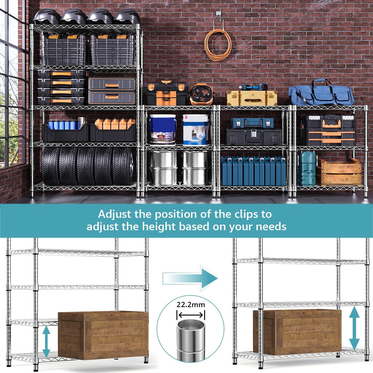 M MZG 1750 LBS Storage Shelves 5-Tier Utility Shelving Unit Steel Organizer Wire Rack for Home,Kitchen,Office,Garage, Capacity 17.7" D x 47.2" W x 72.3" H - Colors A