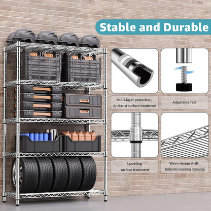 M MZG 1750 LBS Storage Shelves 5-Tier Utility Shelving Unit Steel Organizer Wire Rack for Home,Kitchen,Office,Garage, Capacity 17.7" D x 47.2" W x 72.3" H - Colors A