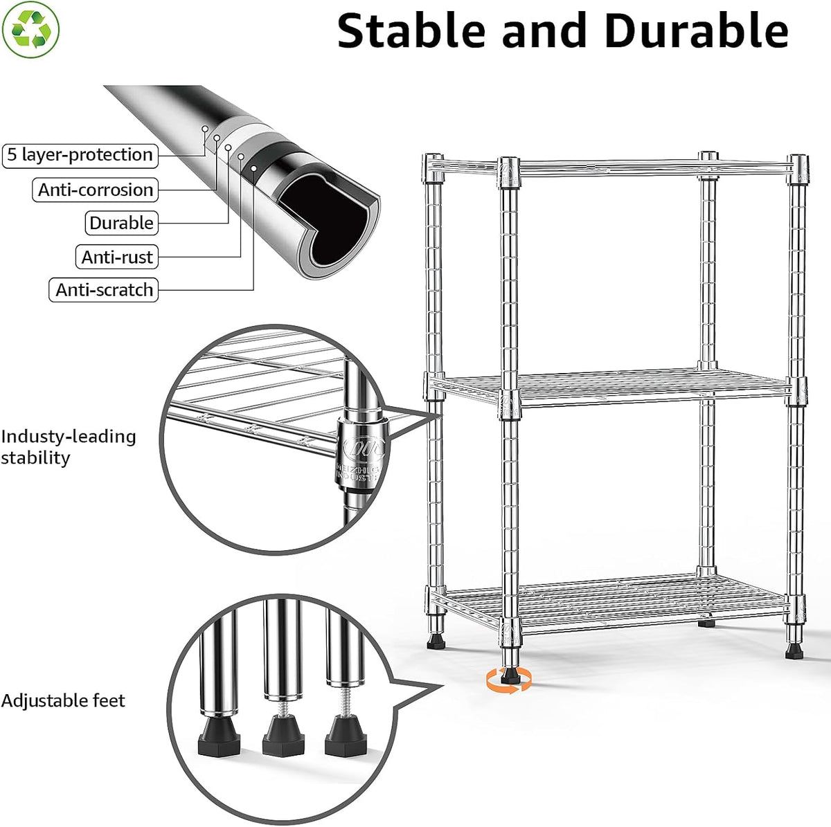 M MZG 1750 LBS Storage Shelves 5-Tier Utility Shelving Unit Steel Organizer Wire Rack for Home,Kitchen,Office,Garage, Capacity 17.7" D x 47.2" W x 72.3" H - Colors A
