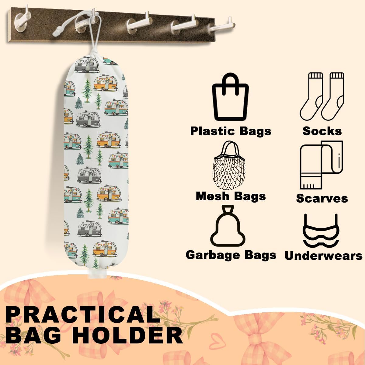Sunflower Plastic Bag Holder for Kitchen Essentials, Wall Mount Grocery Bag Holder for Plastic Bags, Summer Sunflower Reusable Grocery Bags Storage Dispenser for Home Kitchen Pantry Farmhouse